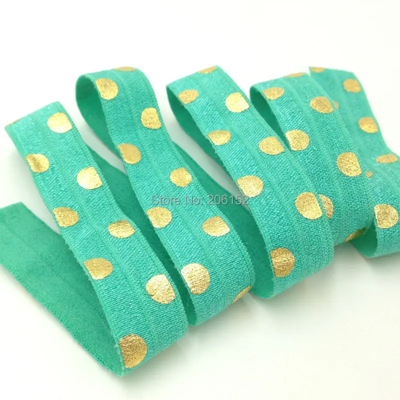 

Big Polka Dot Print Fold Over Elastic Teal FOE Ribbon 5/8" Foldover Elastic for DIY Headwear Hair Accessories 100Y/Lot