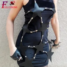 Fullyoung Готический женский жгут из искусственной кожи черный пояс для платья Пентаграмма Панк ремень для бондажа тела юбка с узором клетка Фетиш на подтяжках