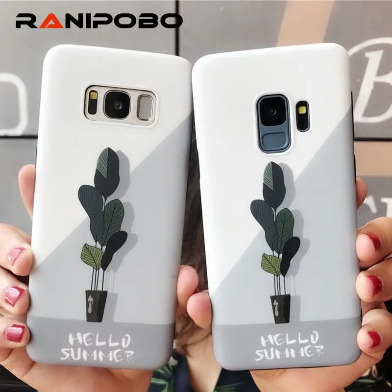 

Lovely Cartoon Summer Green Potted plants Phone Case For Samsung Galaxy S7Edge S8 S9 Plus Note 8 Soft IMD Phone Back Cover Case