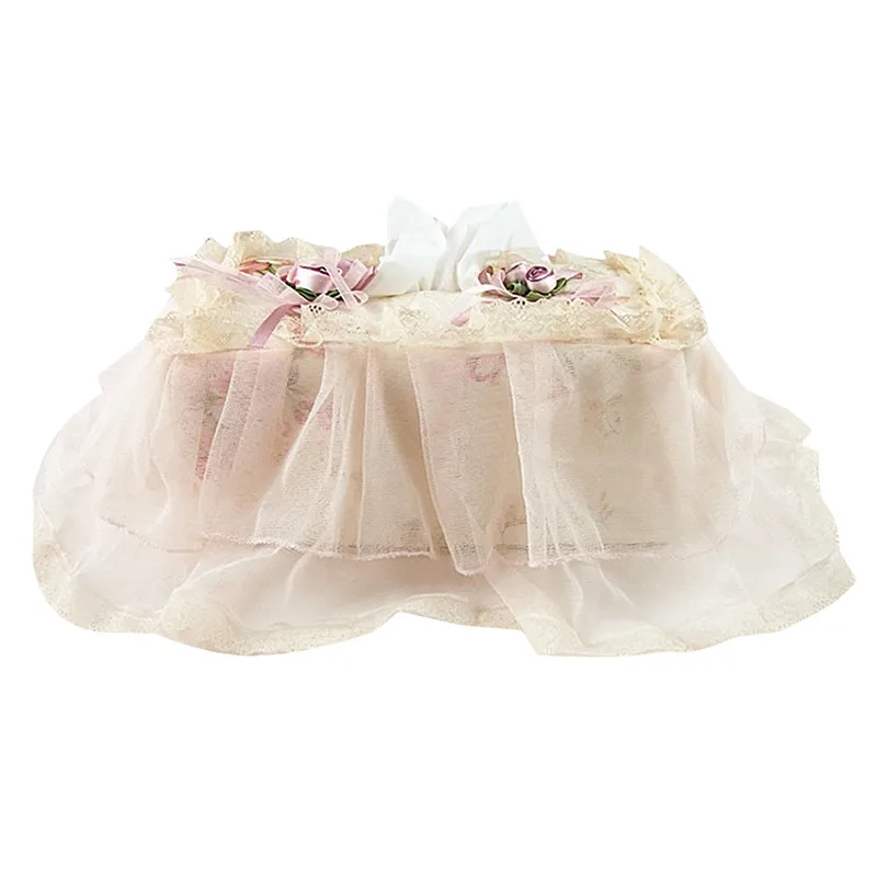 

Embroidery Style Towel Box Cover Tissue Pumping Paper Towels Box Cover Bathroom Ware Pink Mary Pastoral Lace Fabric Cover