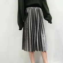 Женские миди юбки весна лето Высокая талия Женская длинная Плиссированная бархатная юбка Повседневные Вечерние Облегающие юбки женская одежда