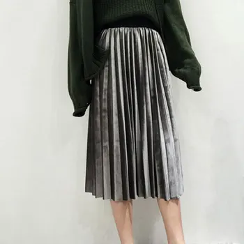 

2019 Women Midi Skirts Spring Summer High Waist Female Long Pleated Velvet Skirt Casual Party Skinny Skirt Woman Clothing