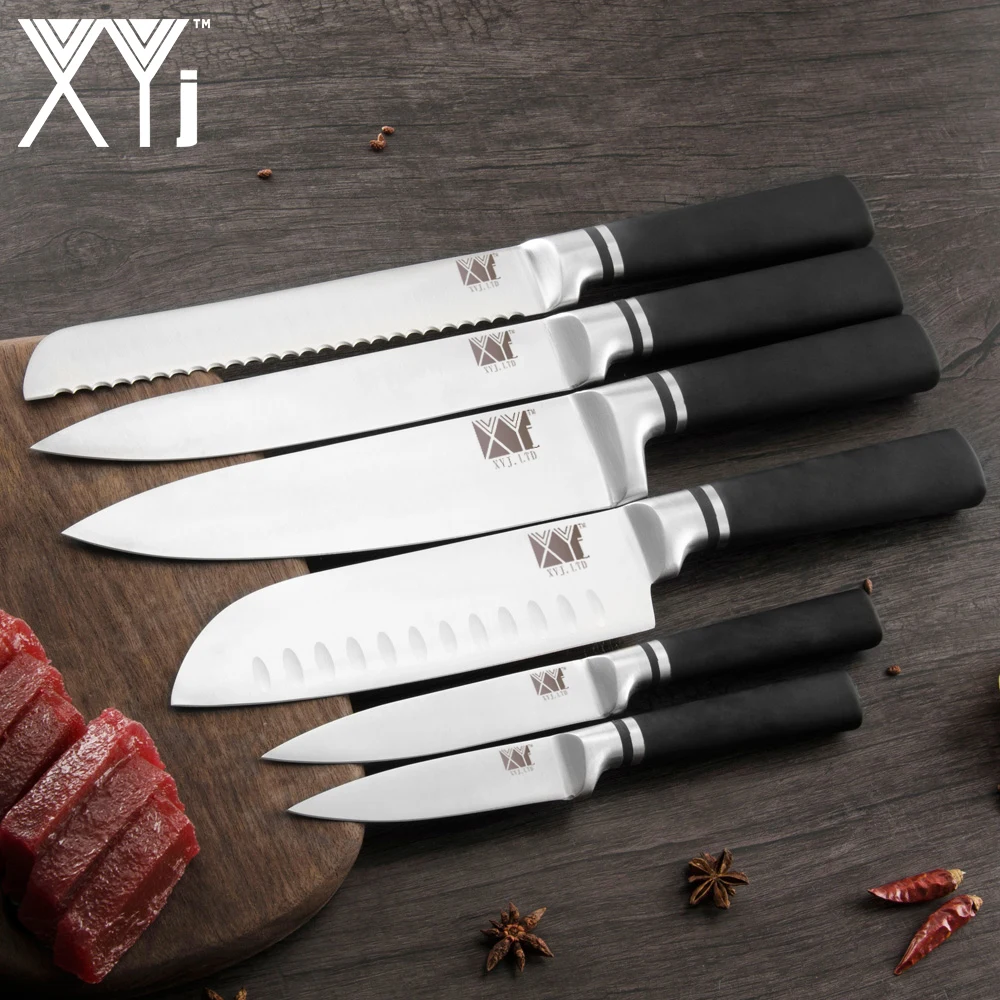 XYj 6pcs Stainless Steel Knives Set Multi-color Handle Chef Bread Slicing Utility Santoku Paring Knives Cooking Tools