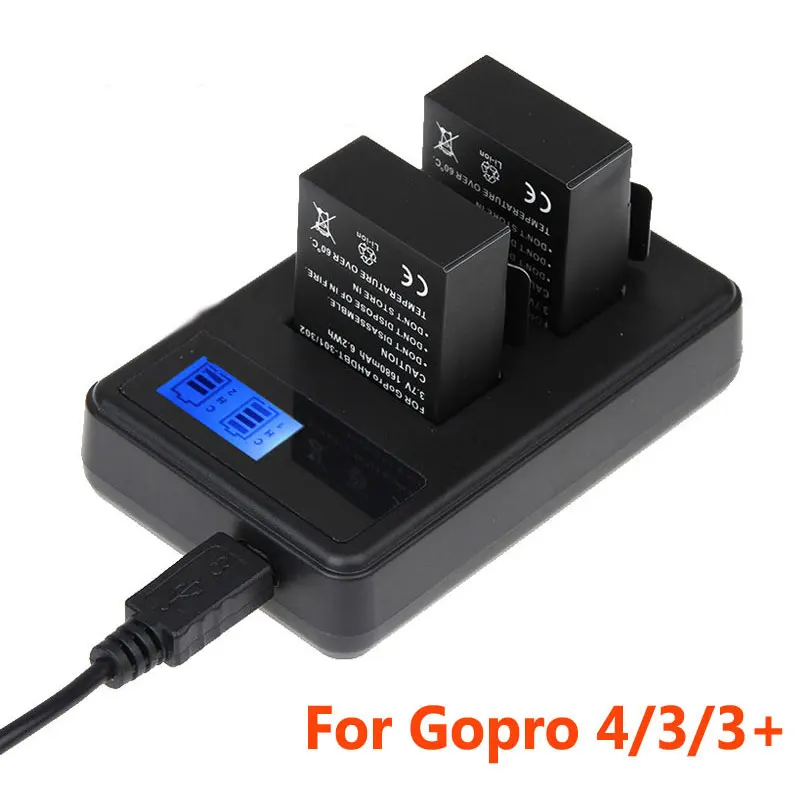 

Dual USB Battery Charger LCD Screen Display with Android Cable for Gopro Hero 7 6 5 4 3 3+ yi 2 4k Intelligent Protection Charge
