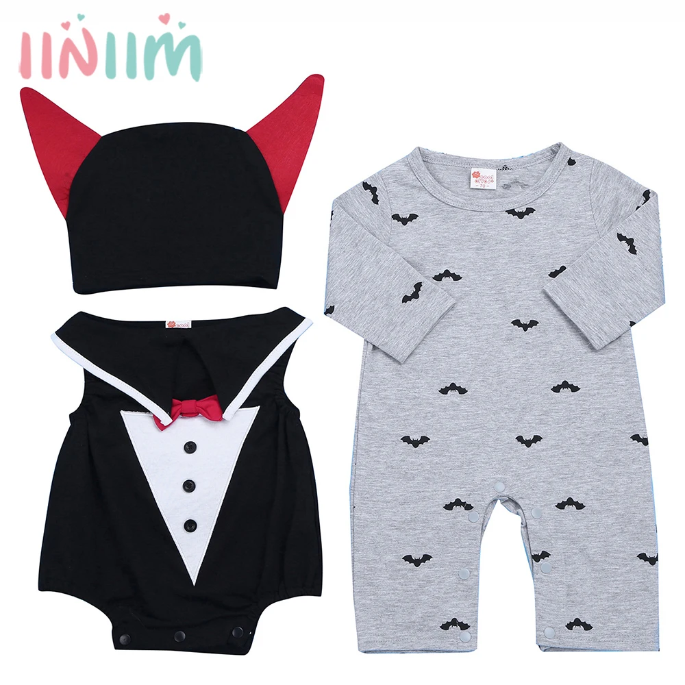 

4PCS Infant Baby Halloween Cosplay Outfits Bodysuit with Romper and Cap Bat Infant Baby Boys Girls Clothing Set SZ 3-18 Months