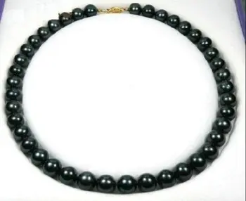 

Huge 18"12- natural Tahitian black round pearl necklace