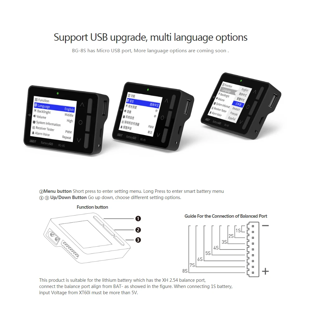 ISDT BG-8S цветной дисплей двойная поддержка BattGO Smart battery Checker для LiHv LiPo LiFe NiMH NiCd Pb батарея RC батарея инструмент