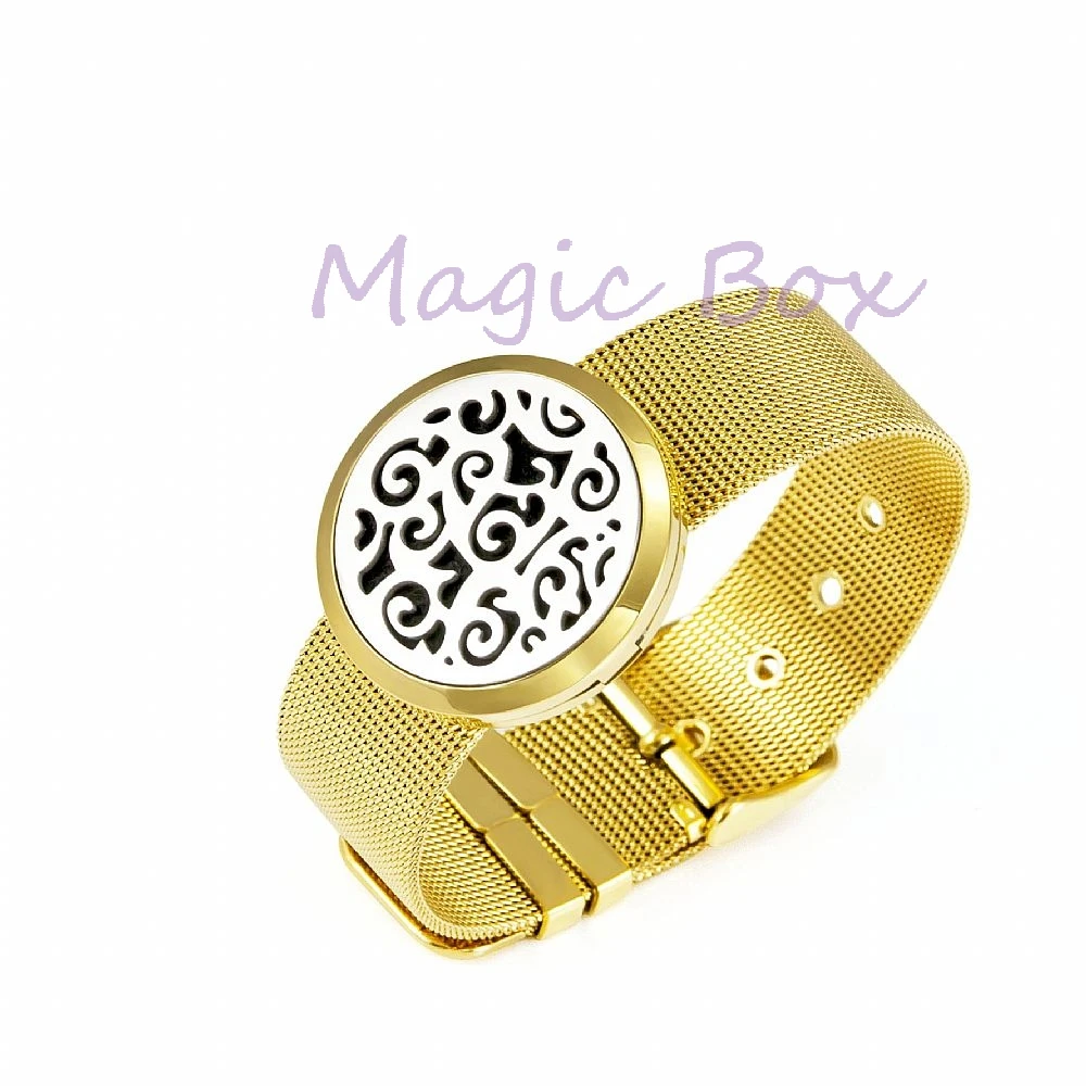 

Gold design Stainless Steel Bracelet men and women Aromatherapy Essential Oils Diffuser Locket Bracelet with 8 Pads