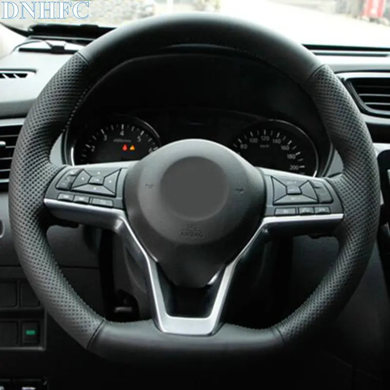 DNHFC Black Leather Hand stitched Car Steering Wheel Cover For Nissan