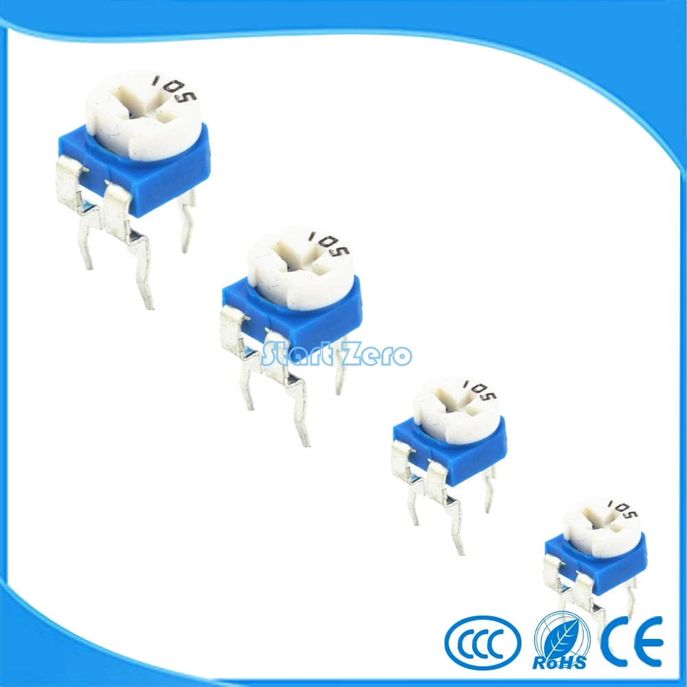 

50PCS RM065 100R~2M ohm Trimmer Potentiometer RM 065 Blue White Trimmer Resistors Variable adjustable Resistor