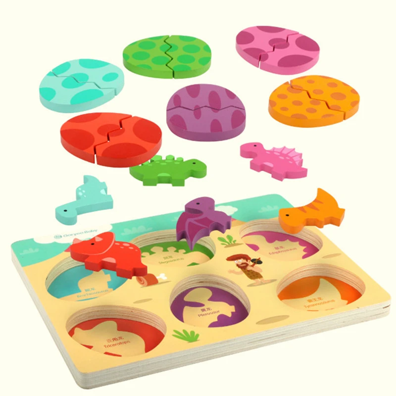 Деревянная головоломка с изображением динозавра, яйца, пазлы, Парк Юрского периода, динозавр, 3D головоломка для детей, Раннее Обучение и развивающие игрушки для мальчиков и девочек