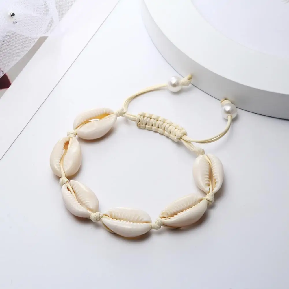 Charm Bohemia Jewelry Hand-knitted Beaded Shells Bracelet Women Natural Shell Pearl Accessories Rope Bangles Adj Size Wristband
