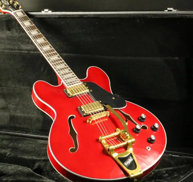 

High Quality Custom Shop Semi Hollow Body ES-345 Electric Guitar Bigsby Bridge Grover Tuner Gold Hardware 6 Position Switch