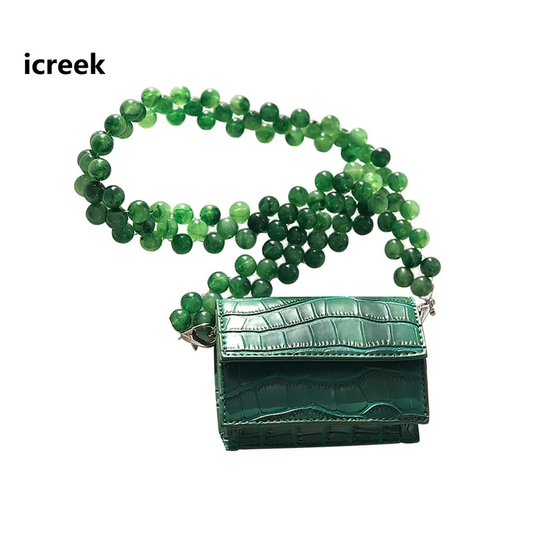 

19 Designer brand real leather alligator pattern handbag with acrylic chains high quality fashion crocodile grain messenger bags