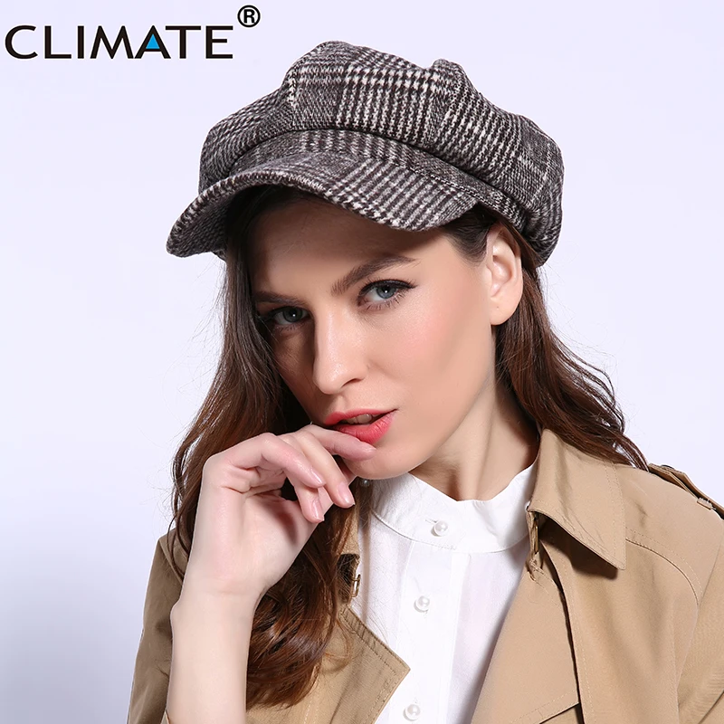 Женская клетчатая восьмиугольная шапка CLIMATE женская модная шерстяная зимняя