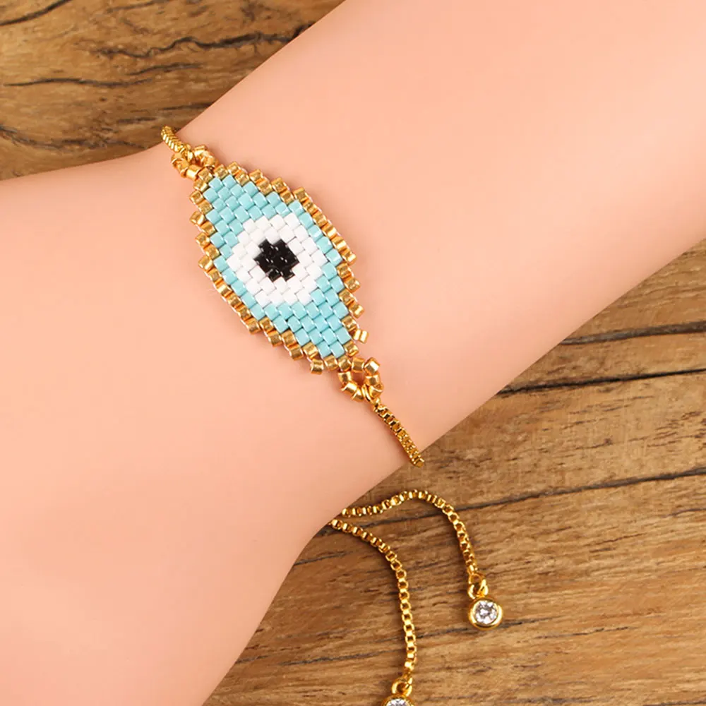 Shinus Miyuki браслет evil eye Miyuki Pulsera Mujer турецкий глаз браслет Boho золотая цепочка летние ювелирные изделия из бисера ткацкий станок