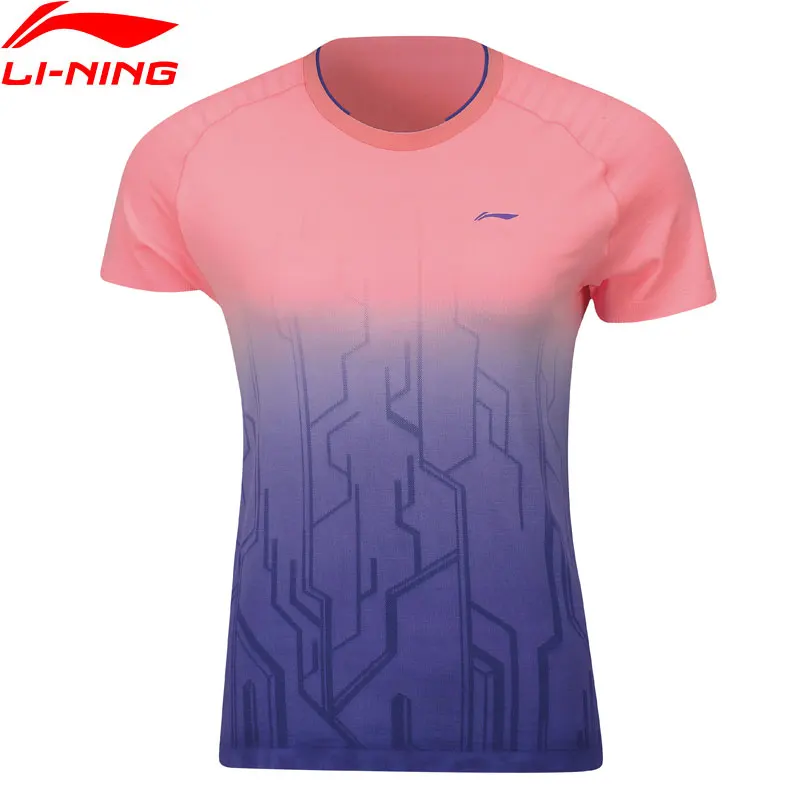 Li-Ning женские футболки для соревнований по бадминтону, одноцветные дышащие спортивные топы на сухой подкладке, футболки AAYP066 WTS1489