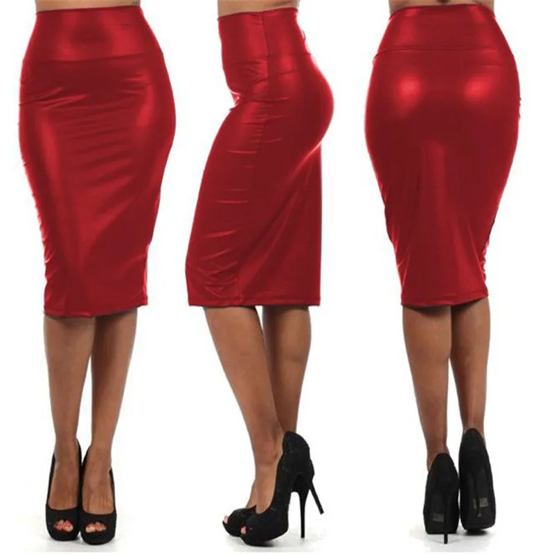 R70146 Новые двухцветные юбки супер цена рекламный карандаш юбка fuax кожаная женская Рабочая Юбка элегантная юбка миди - Цвет: Красный