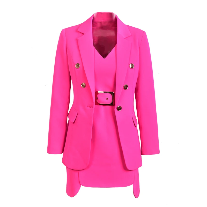 Unique Design Women Elegant Fashion Dress Suits Blazer Jackets Tank Slim Dress 3 Colors Slim OL Formal Twin Sets