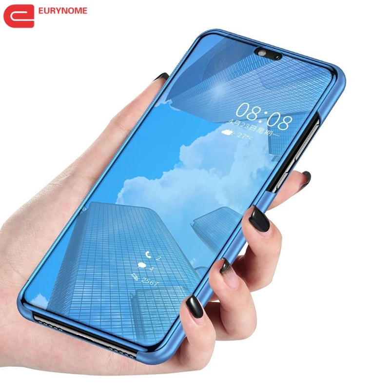 Умный зеркальный чехол для Huawei Y6 Prime 2018 Honor 7A pro прозрачный из искусственной кожи с