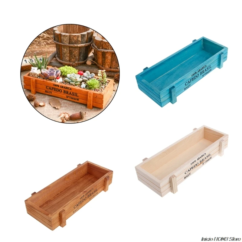 

Gardening Device Garden Plant Pot Decorative Vintage Succulent Wooden Boxes Crates Rectangle Trough Plant Bed Table Flower Pot