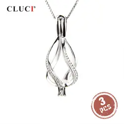 CLUCI 3 шт. витой талисманы 925 пробы серебро цепочки и ожерелья клетка Кулон Циркон для женщин ювелирные украшения