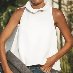 Для женщин; Шифоновые Топы Повседневное Свободная блузка без рукавов 2018 Летняя мода белый черный Blusas женская блузка Для женщин футболки