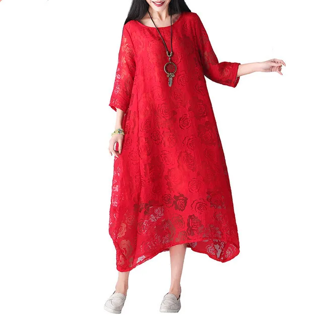 

Fashion Plus Size Women Clothing Summer Style Sexy Lace Dress Patchwork Floral Vintage Female Vestidos Dress Large Size Dress