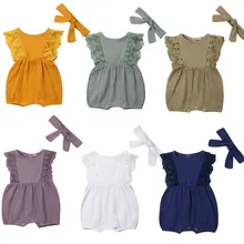 Новинка года; кружевной хлопковый льняной комбинезон для новорожденных девочек; комбинезон с рюшами; летняя одежда для маленьких девочек; 2 предмета