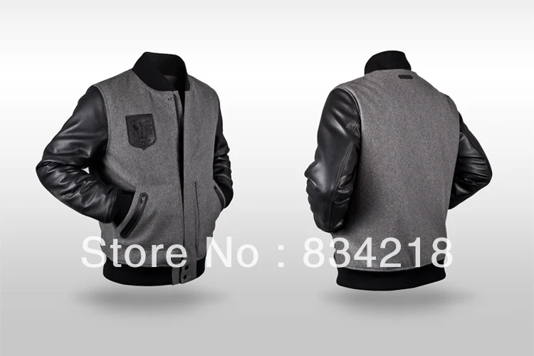2014 Newest Bounce Premium Leather sleeve Baseball Basketball Jacket coat winter grey | Мужская одежда