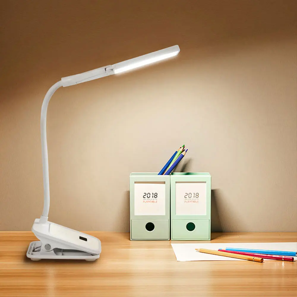 

LED Clip Desk Lamp Touch On/Off 3Modes Rotatable Dual Head 7000K Eye Protection LED Table Reading Light for Readers Students