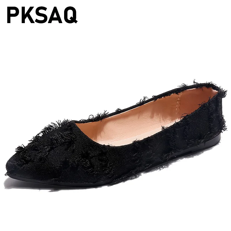 Femmes Flats Dames Glissement Fringe Femme Des Style Ballet Zapatos Nouveau Sur Pointu Sheos Sheos Appartements Green Mujer Chaussures black Mocassins Bout 2018 Coton khaki Sheos r0Hr6q