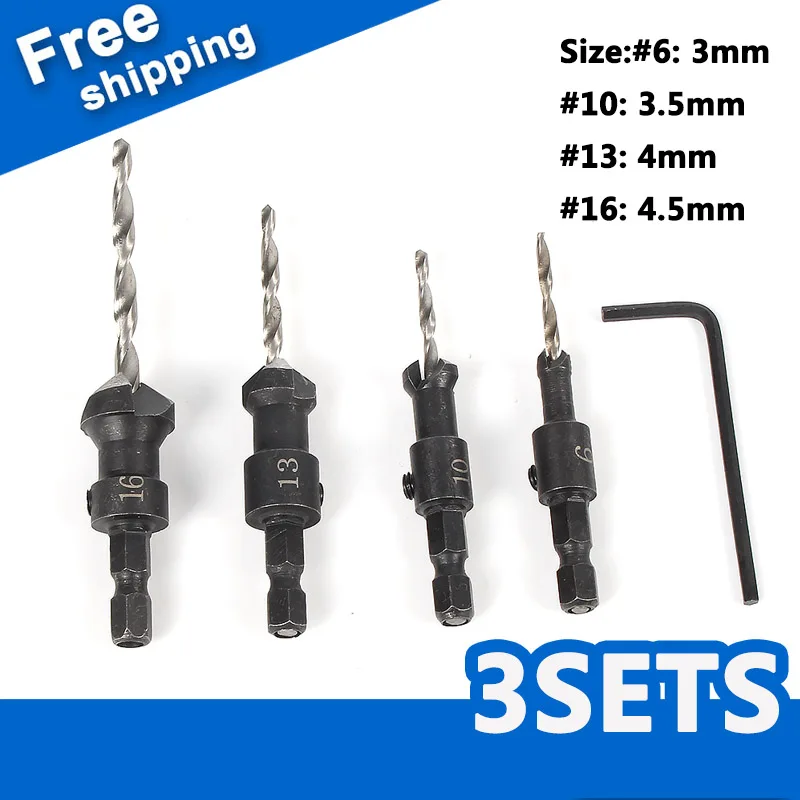 

4Pcs HSS Countersink Drill Bit Cone Bit Set Quick Change Wood Hex Shank Screw Carpentry Woodworking Tools 6#,8#,10# and 12#