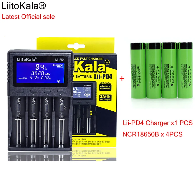 1 шт LiitoKala lii-PD4 lcd 3,7 V 18650 21700 зарядное устройство+ 4 шт NCR18650B 3400mAh 3,7 V перезаряжаемая батарея для фонарика