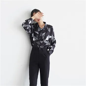 

Women Tops Spring 2019 Korean Style Fashion Clothing Print Women Shirt Chiffon Vintage Casual Blouse