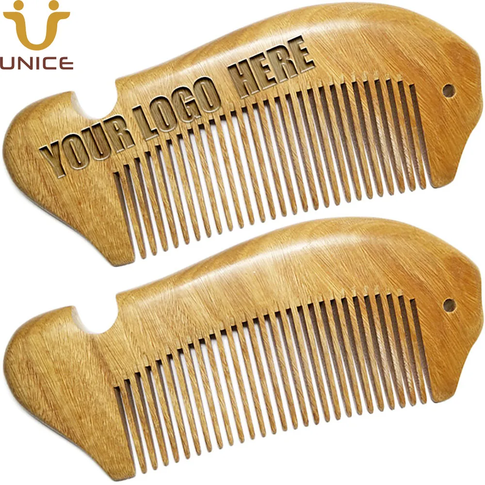 

50pcs/lot Top Quality New Design Natural Green Sandalwood Wood Fish Shaped Customized Logo Head Hair Combs Beard Comb Men Women