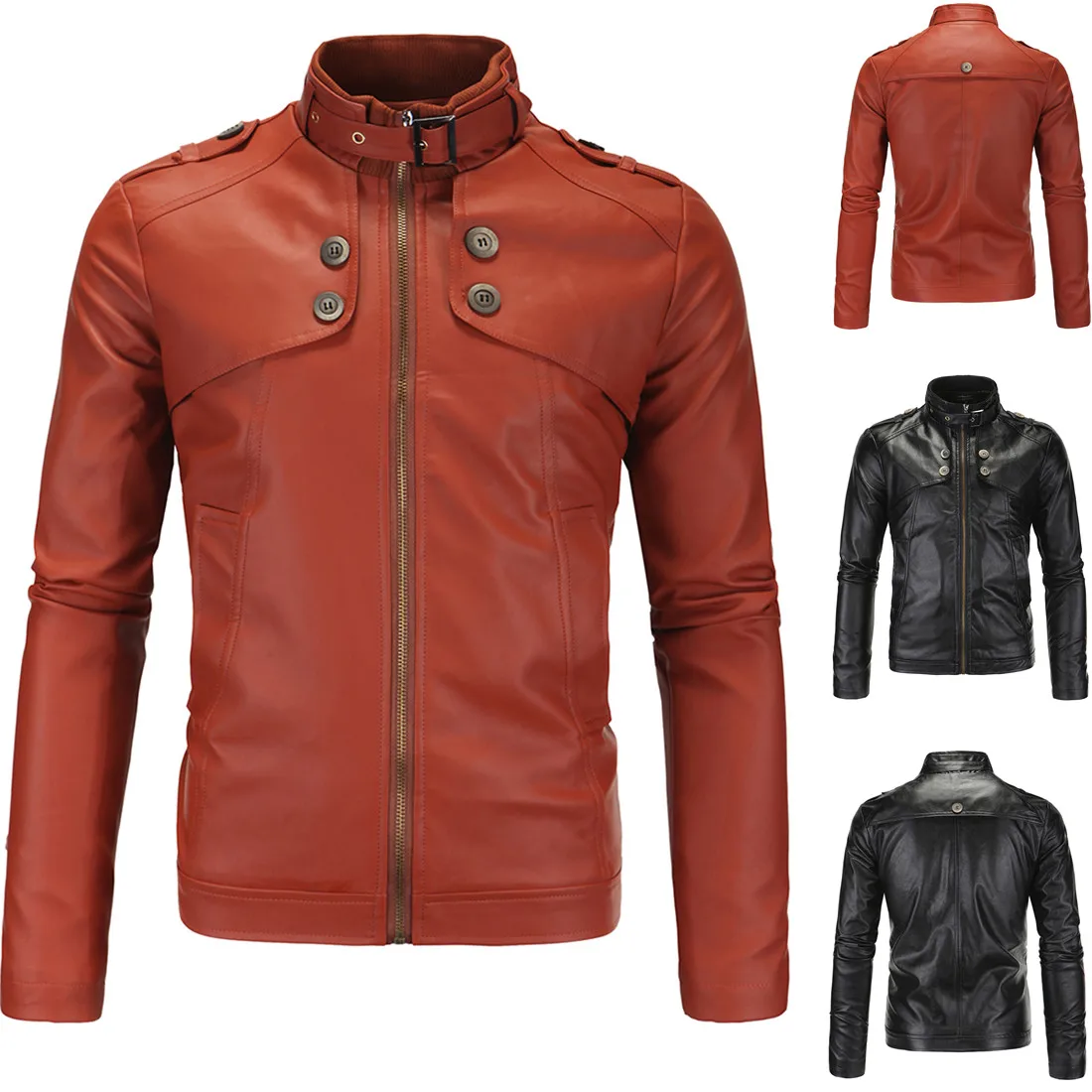 

Leather Jackets Men Large Size High Quality Men's Biker Fur Collar 4 Button Washing Leather Clothing In Autumn Winter 2018