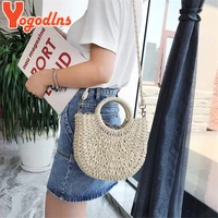 Yogodlns Handmade Half-Round Rattan Woven Straw Bag Summer Women Messenger Crossbody Bags Girls Small Beach Handbag New 3