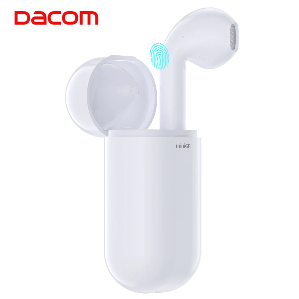 

DACOM Off White Mini Wireless Earphone Single Bluetooth 5.0 Touch Control Earbud with 200mAh Charging Case for All Mobile Phones