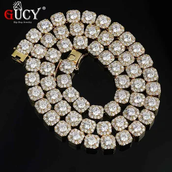 

GUCY Hip Hop Necklace Gold Silver Color Plated 10mm Micro Pave Multi CZ Stones 1 Row Square Tennis Chain Necklace Gift