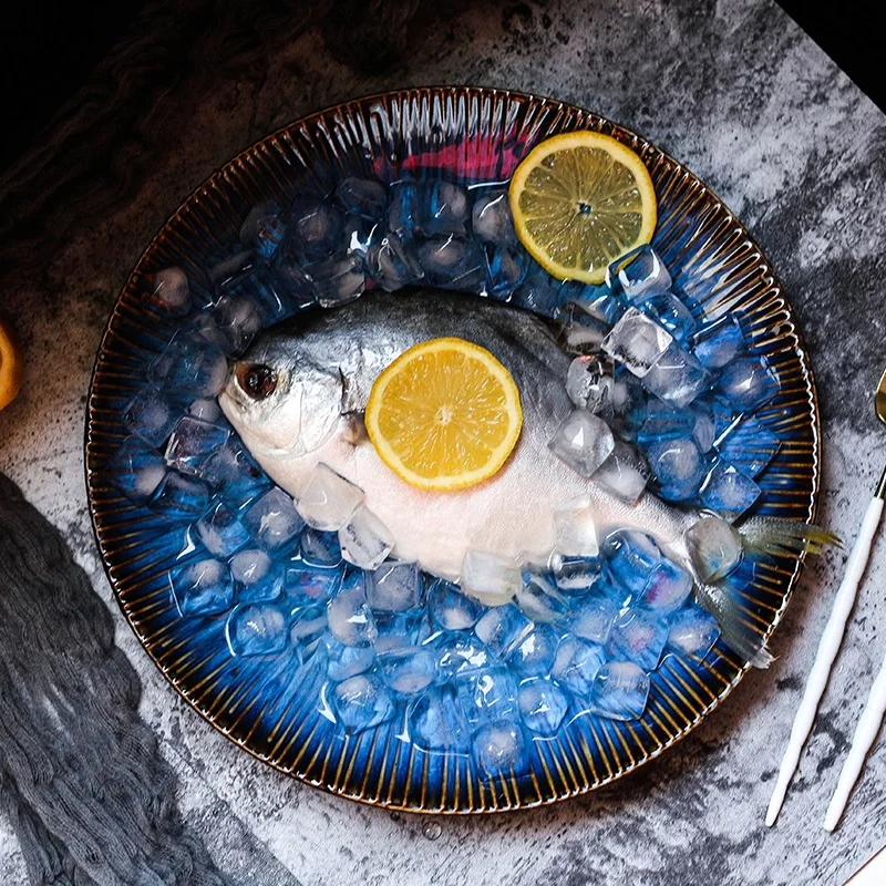 

Fruit Salad Fish Tableware Creative Western-style Ceramic Porcelain Deep Blue Food Steak Dish Pasta Plate