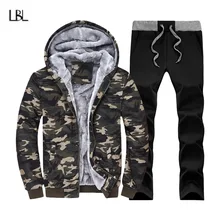 Камуфляжный спортивный костюм для мужчин, теплый толстый мужской комплект с капюшоном, зимняя флисовая куртка, Мужская брендовая одежда chandal hombre, Новинка