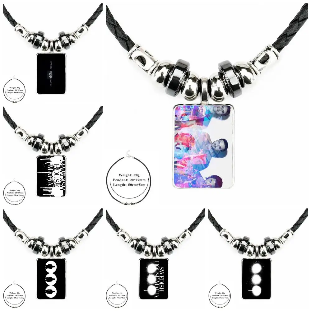 

EJ Glaze Vintage Black Leather Bead Pendant Jewelry Glass Cabochon Choker Necklace For Women Kids Gift Swedish House Mafia Shm