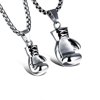 

2017 Most Popular Personality Mini Boxing Glove Shape Pendant Black/Steel / Gold Color Fashion Necklace For Men Boys Gift AP070