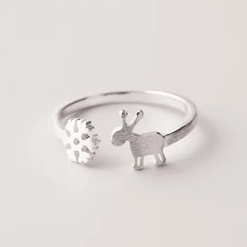 

Simple 925 Sterling Silver Deer Snowflake Rings For Women Christmas Gifts Adjustable Size Wedding Finger Rings