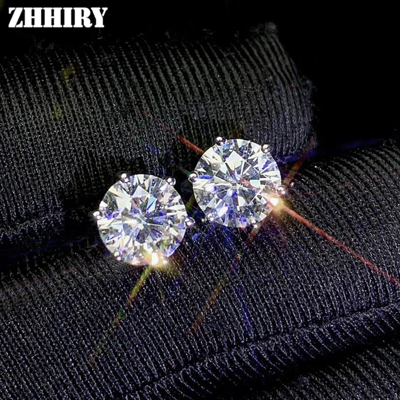 

ZHHIRY Real Moissanite 18k White Gold Earrings For Women Stud Earring 2ct D VVS1 Gemstone With Certificate Fine Jewelry