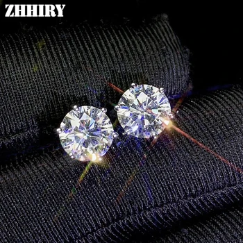ZHHIRY Real Moissanite 925 Sterling Silver Earrings For Women Stud Earring Total 2ct D VVS Gem With Certificate Fine Jewelry