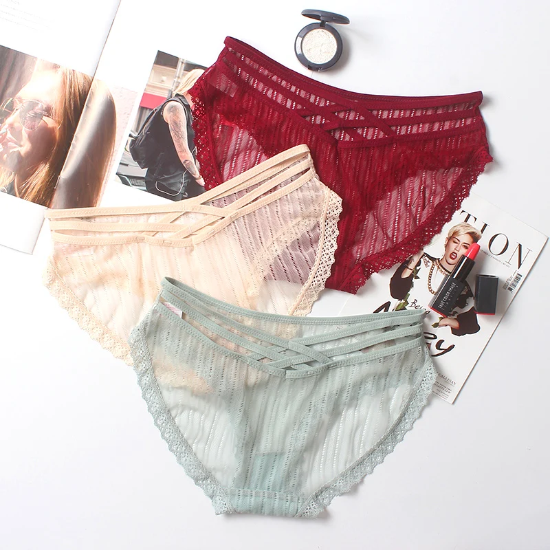 

Sexy Women Lace Panties Low Waist Transparent Briefs Stitching Breathable Comfortable Hollow Seamless Cotton Girl Underwear