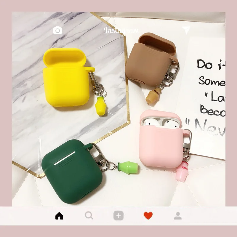 

For Apple AirPods Case Cute Protective Cover Bluetooth Wireless Earphone Cases For Airpods With Simple Milk Key Ring Anti-lost