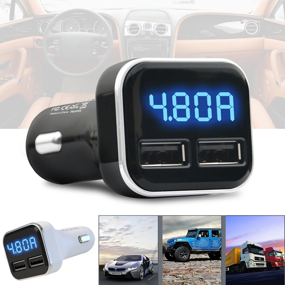 

Car Phone Charger LED voltage Monitoring 4.8A Fast Smartphone USB Chargers Current Display power bank carregador portatil